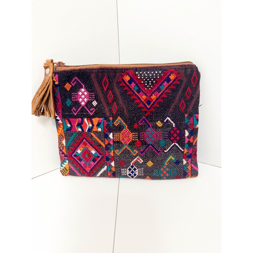 Woven Huipil Clutch Zip Bag Hand Made South American 9" x 7"